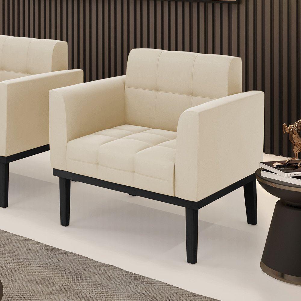 Poltrona Base De Madeira Fixa Preto Elisa Suede D03 - D'rossi Cor Bege - 6