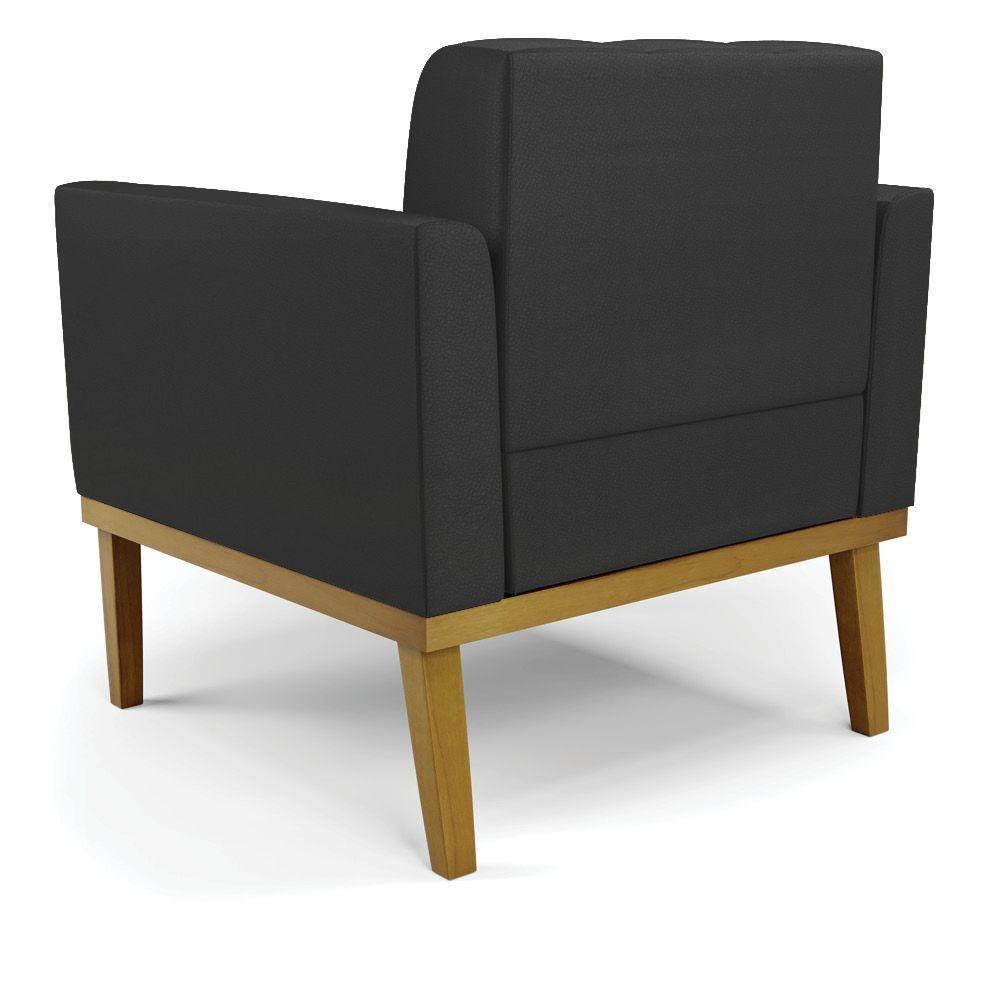 Poltrona Base De Madeira Fixa Castanho Elisa Corino D03 - D'rossi Cor Preto - 3