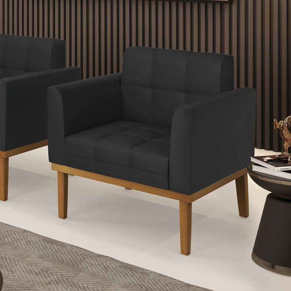 Poltrona Base De Madeira Fixa Castanho Elisa Corino D03 - D'rossi Cor Preto - 6