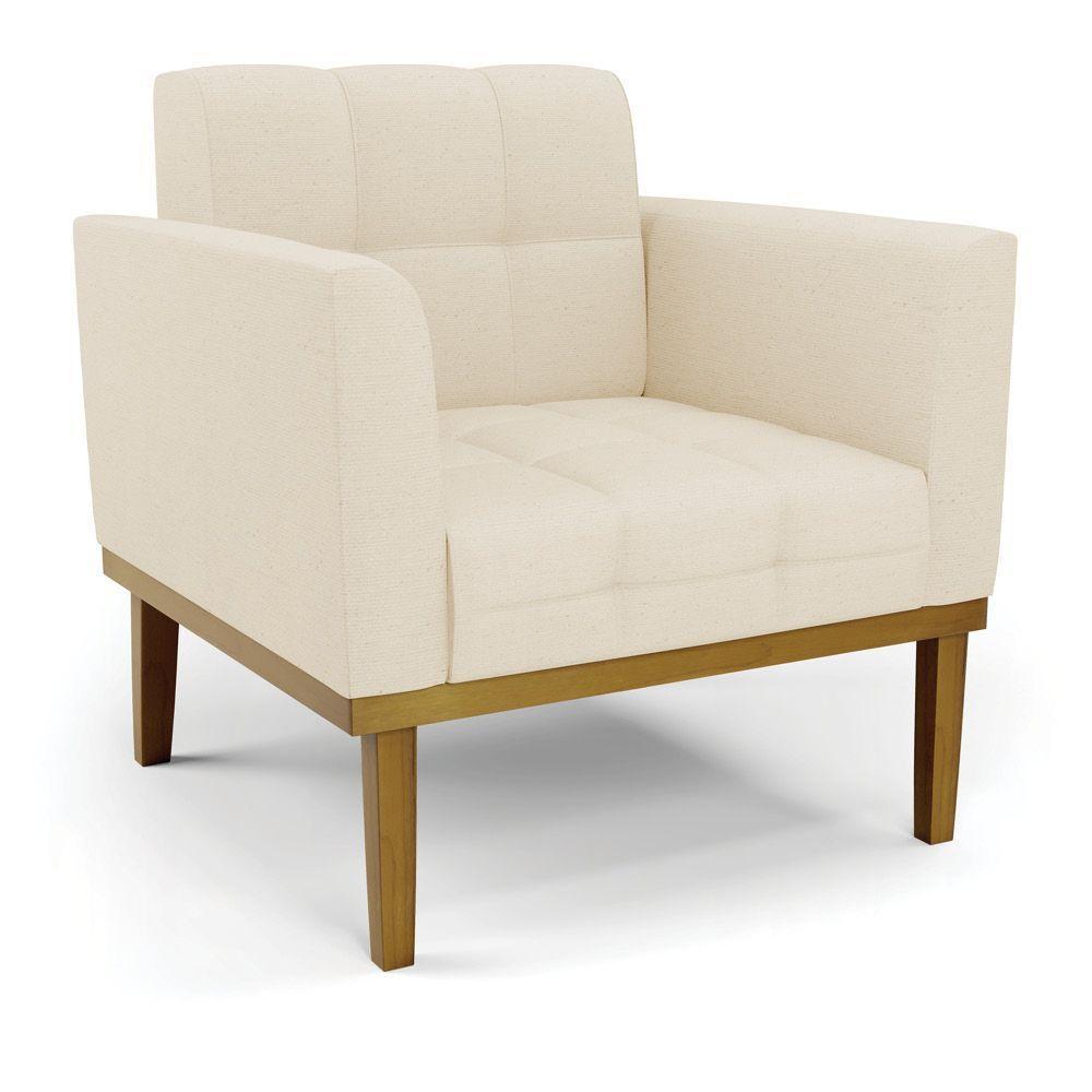 Poltrona Base De Madeira Fixa Castanho Elisa Linho D03 - D'rossi Cor A19 Bege - 1