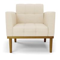 Poltrona Base De Madeira Fixa Castanho Elisa Linho D03 - D'rossi Cor A19 Bege - 5