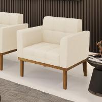 Poltrona Base De Madeira Fixa Castanho Elisa Linho D03 - D'rossi Cor A19 Bege - 6