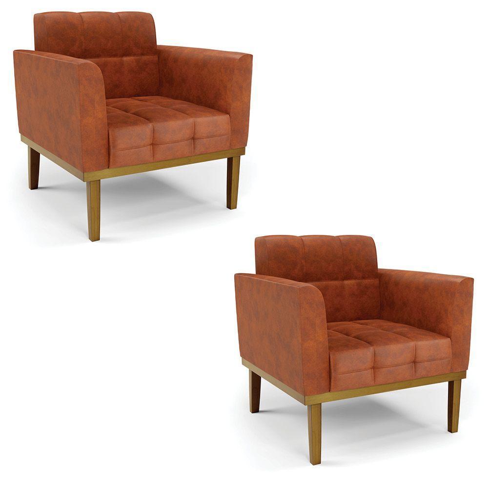 Poltrona Base De Madeira Fixa Castanho Kit 2 Elisa Corano D03 - D'rossi Cor Nozes - 3