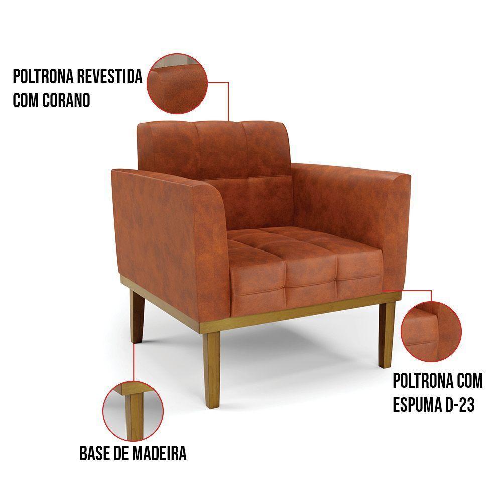 Poltrona Base De Madeira Fixa Castanho Kit 2 Elisa Corano D03 - D'rossi Cor Nozes - 5