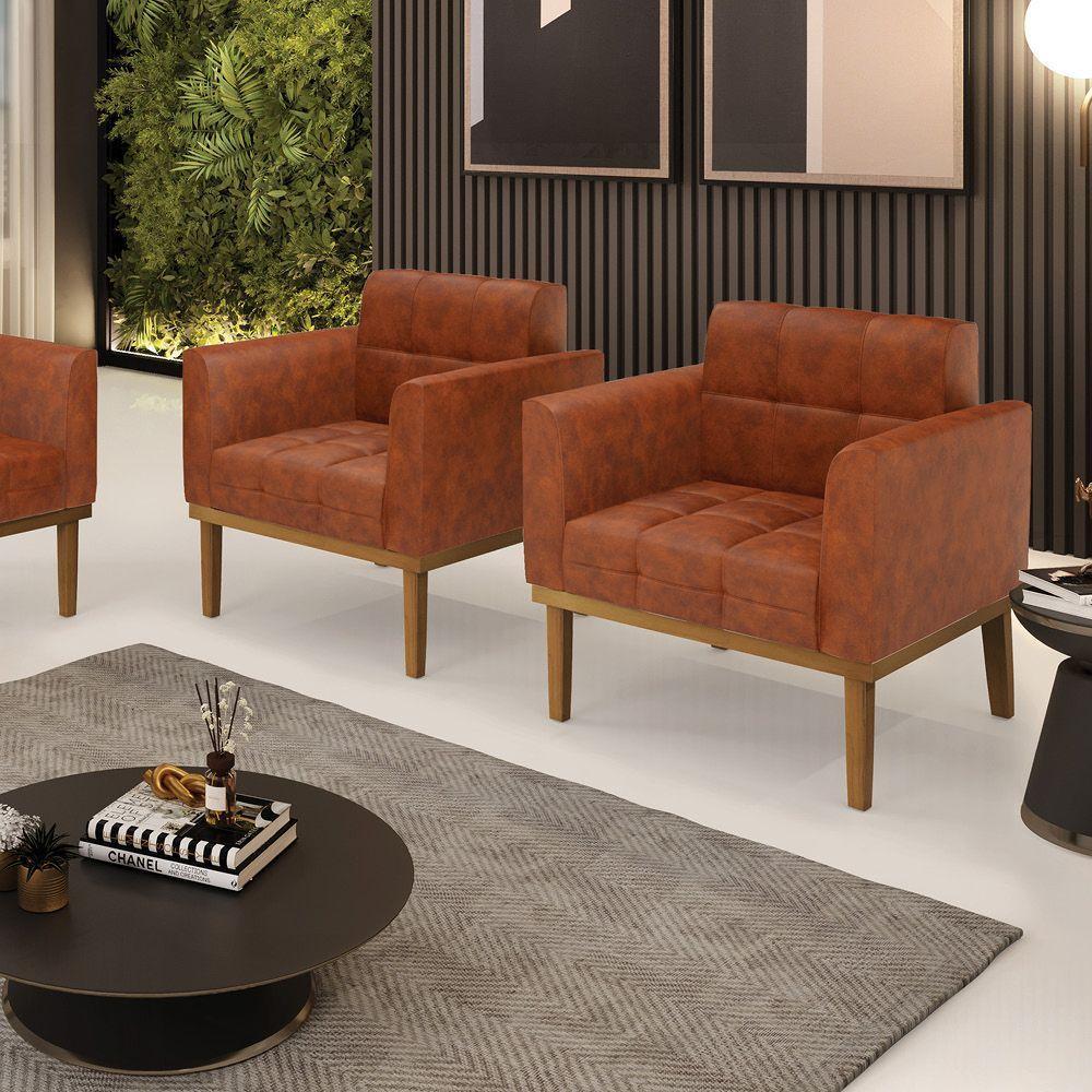 Poltrona Base De Madeira Fixa Castanho Kit 2 Elisa Corano D03 - D'rossi Cor Nozes - 7