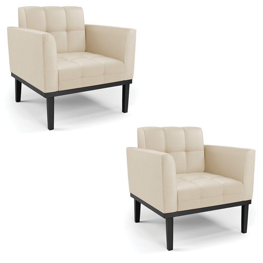 Poltrona Base De Madeira Fixa Preto Kit 2 Elisa Corino D03 - D'rossi Cor Bege - 1