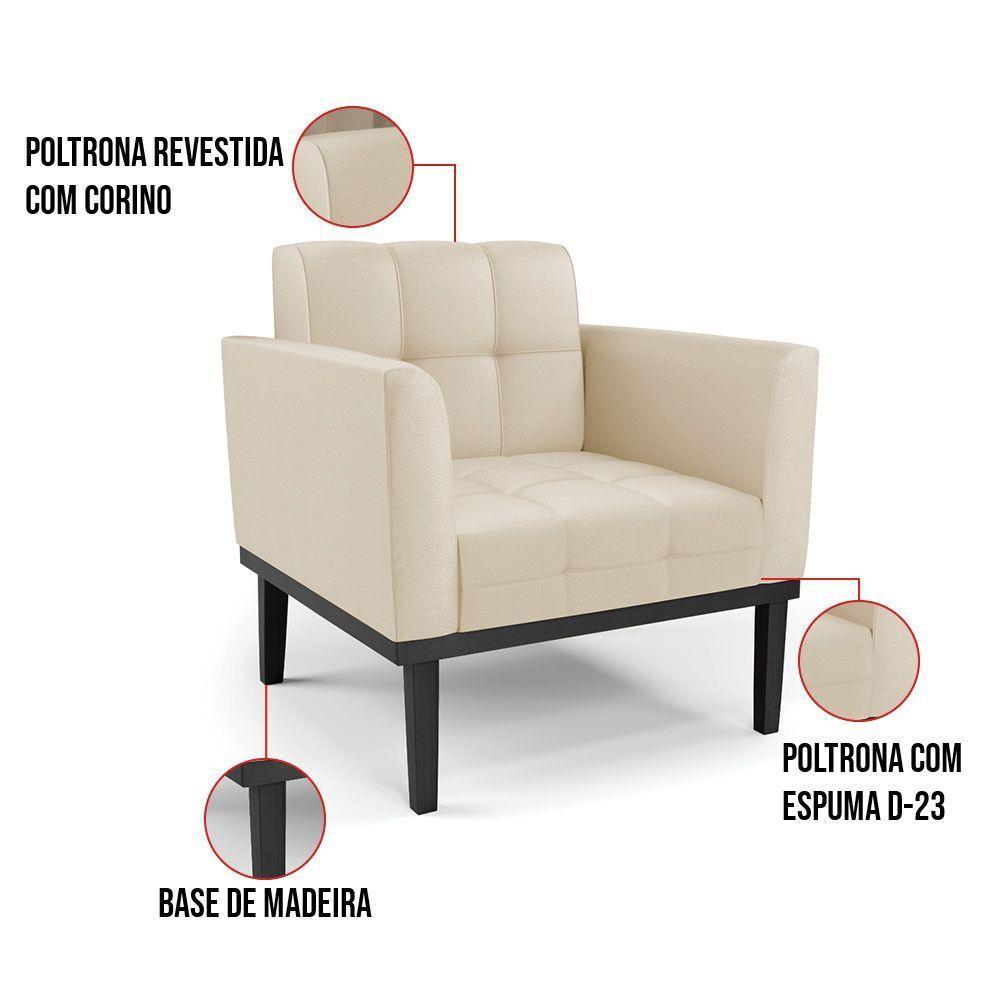 Poltrona Base De Madeira Fixa Preto Kit 2 Elisa Corino D03 - D'rossi Cor Bege - 7