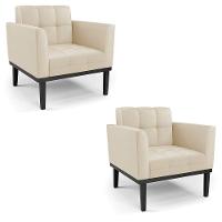 Poltrona Base De Madeira Fixa Preto Kit 2 Elisa Corino D03 - D'rossi Cor Bege - 1