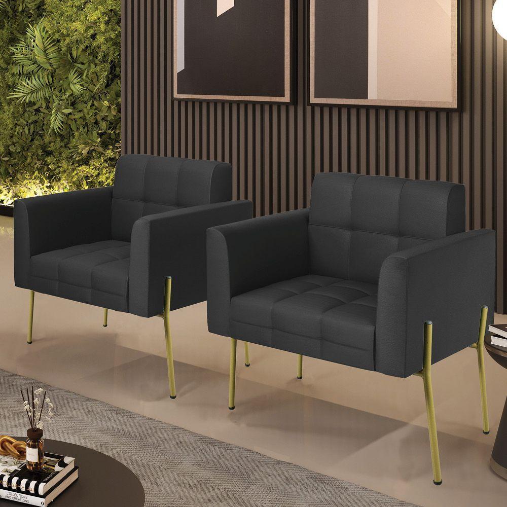 Poltrona Pé De Ferro Dourado Para Sala Kit 2 Elisa Corino D03 - D'rossi Cor Preto - 6