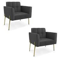 Poltrona Pé De Ferro Dourado Para Sala Kit 2 Elisa Corino D03 - D'rossi Cor Preto - 1