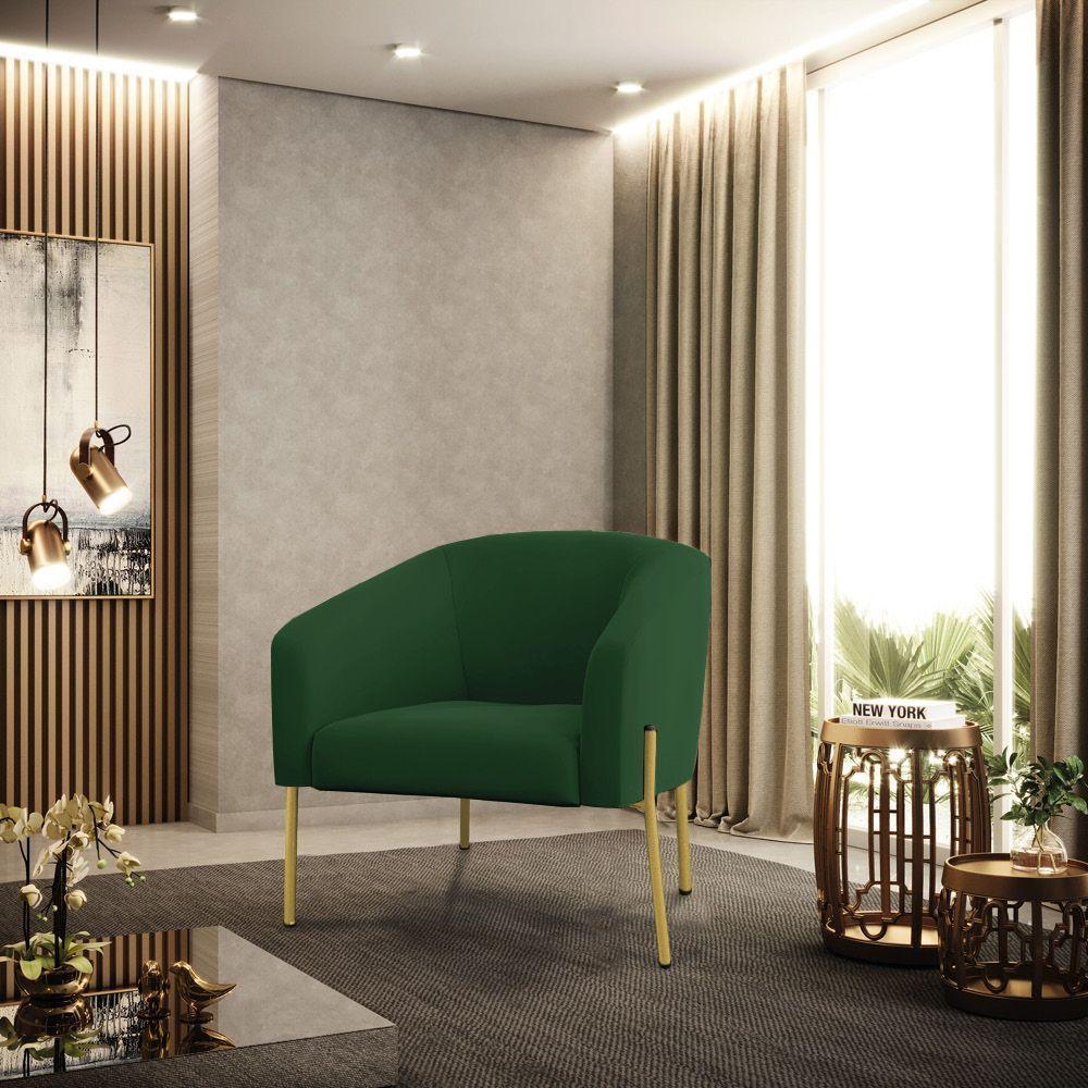 Poltrona Pé De Ferro Dourado Kit 2 Stella Veludo Verde D03 - D'rossi - 6