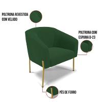 Poltrona Pé De Ferro Dourado Kit 2 Stella Veludo Verde D03 - D'rossi - 3