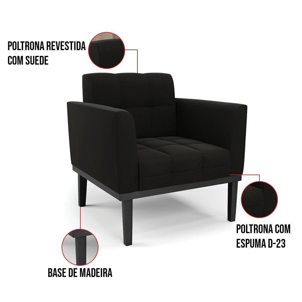 Poltrona Base De Madeira Fixa Preto Elisa Suede D03 - D'rossi Cor Preto - 2