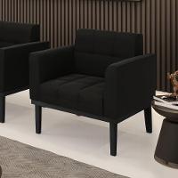 Poltrona Base De Madeira Fixa Preto Elisa Suede D03 - D'rossi Cor Preto - 6