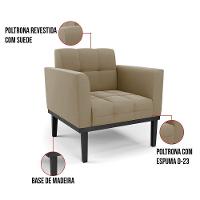 Poltrona Base De Madeira Fixa Preto Kit 2 Elisa Suede D03 - D'rossi Cor Marrom Rato - 2