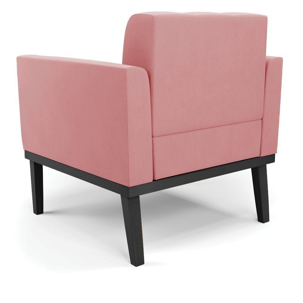 Poltrona Base De Madeira Fixa Preto Kit 2 Elisa Suede D03 - D'rossi Cor Rose - 3