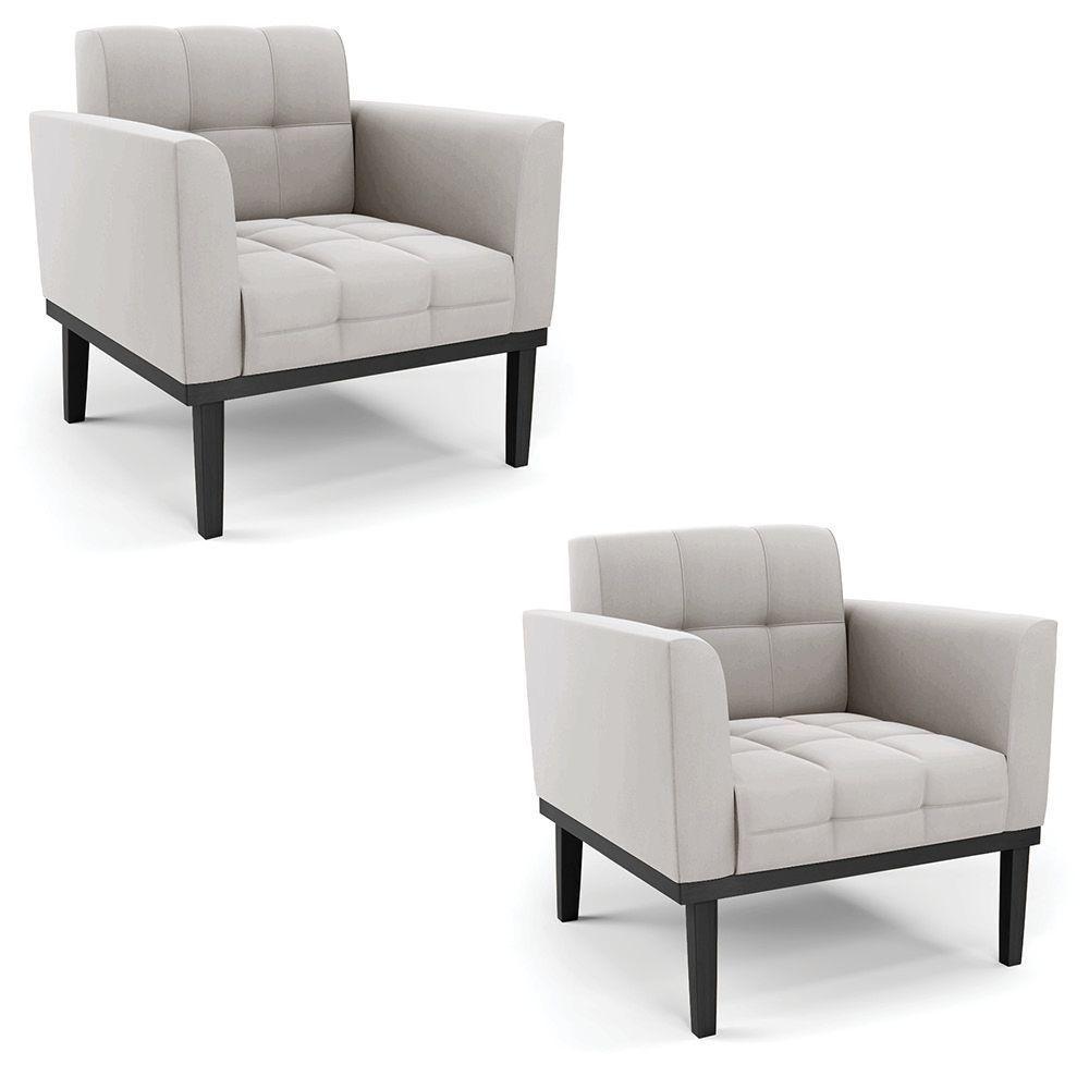 Poltrona Base De Madeira Fixa Preto Kit 2 Elisa Veludo D03 - D'rossi Cor Cinza - 1