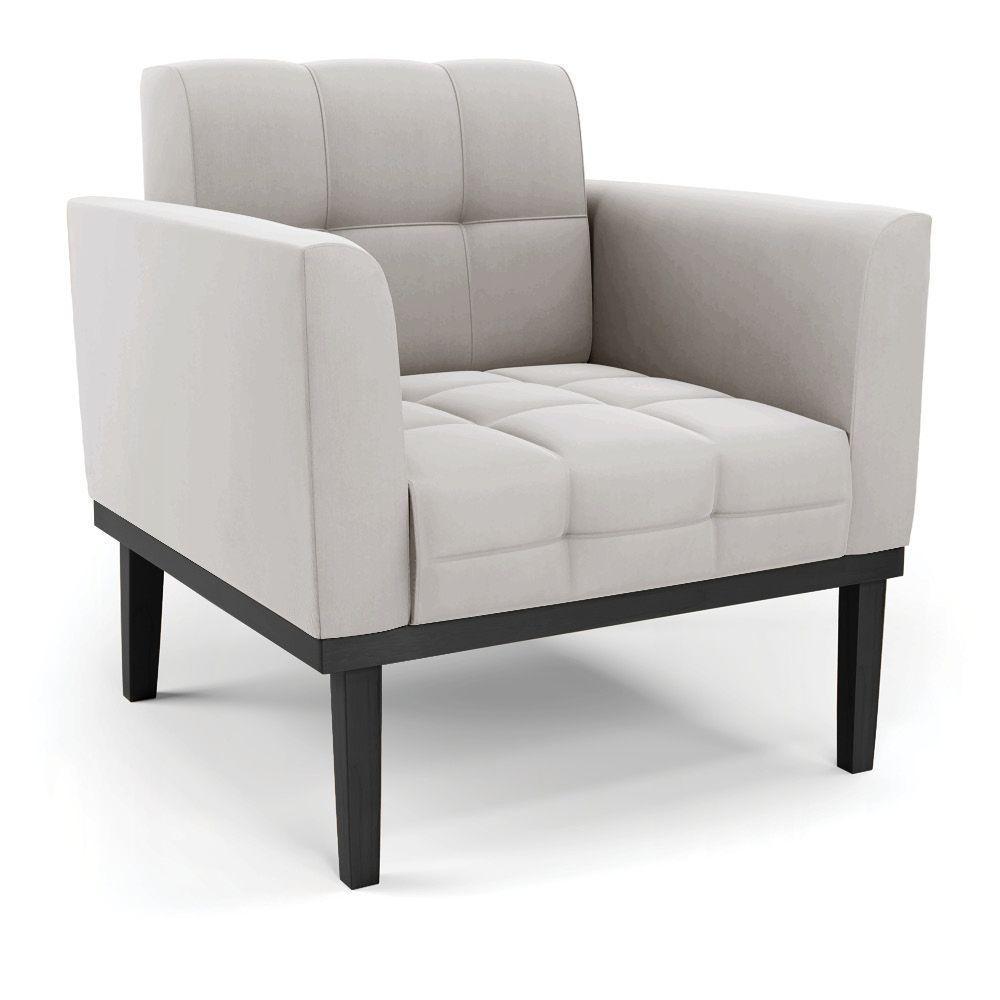 Poltrona Base De Madeira Fixa Preto Elisa Veludo D03 - D'rossi Cor Cinza - 1