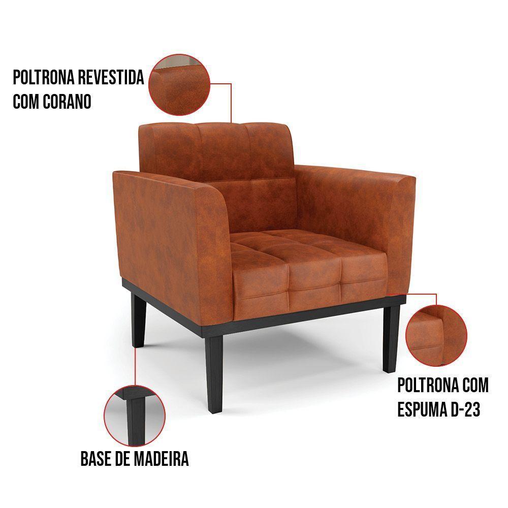 Poltrona Base De Madeira Fixa Preto Kit 2 Elisa Corano D03 - D'rossi Cor Nozes - 2