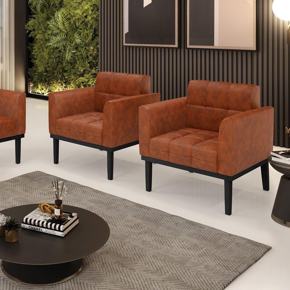 Poltrona Base De Madeira Fixa Preto Kit 2 Elisa Corano D03 - D'rossi Cor Nozes - 6