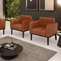 Poltrona Base De Madeira Fixa Preto Kit 2 Elisa Corano D03 - D'rossi Cor Nozes - 6