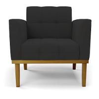 Poltrona Base De Madeira Fixa Castanho Kit 2 Elisa Veludo D03 - D'rossi Cor Preto - 5