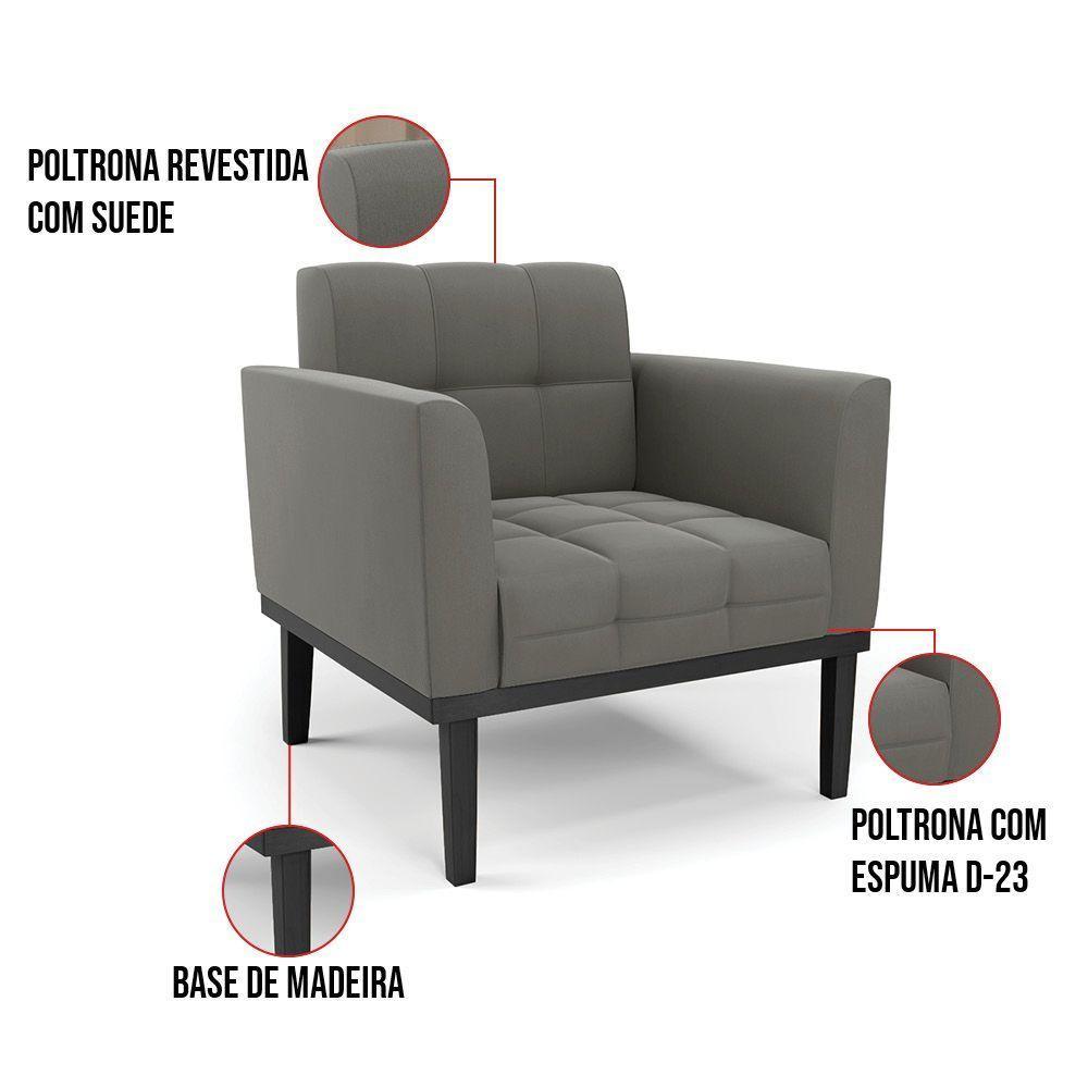 Poltrona Base De Madeira Fixa Preto Elisa Suede D03 - D'rossi Cor Grafite - 2