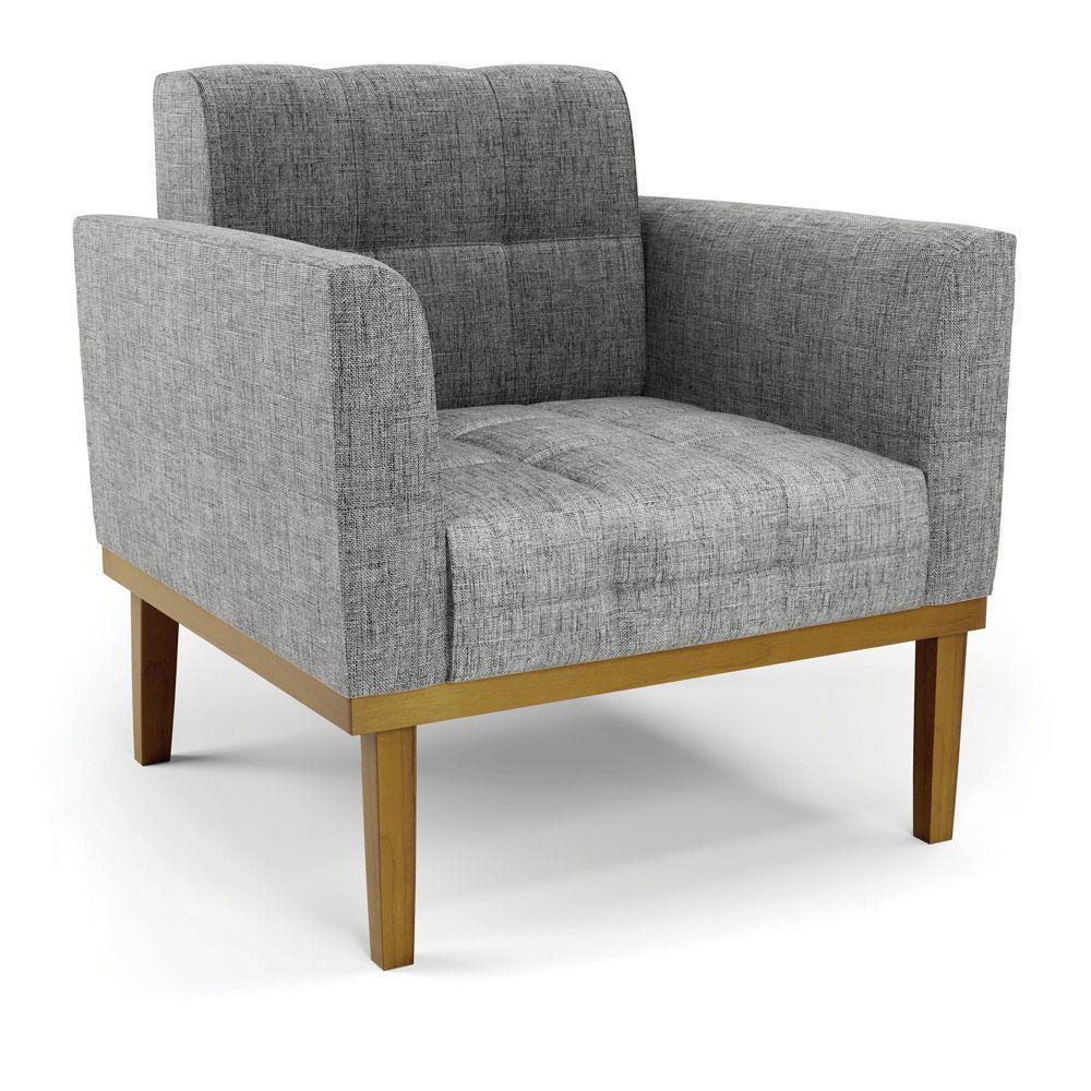 Poltrona Base De Madeira Fixa Castanho Elisa Linho D03 - D'rossi Cor A26 Grafite - 1