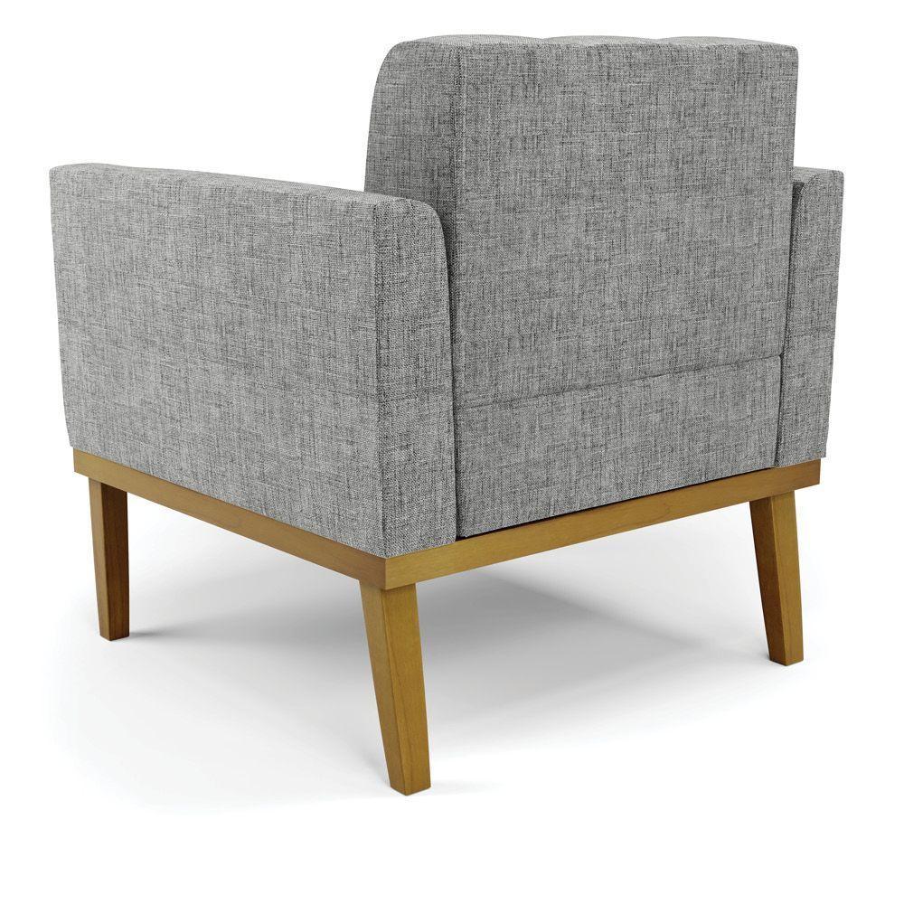 Poltrona Base De Madeira Fixa Castanho Elisa Linho D03 - D'rossi Cor A26 Grafite - 3