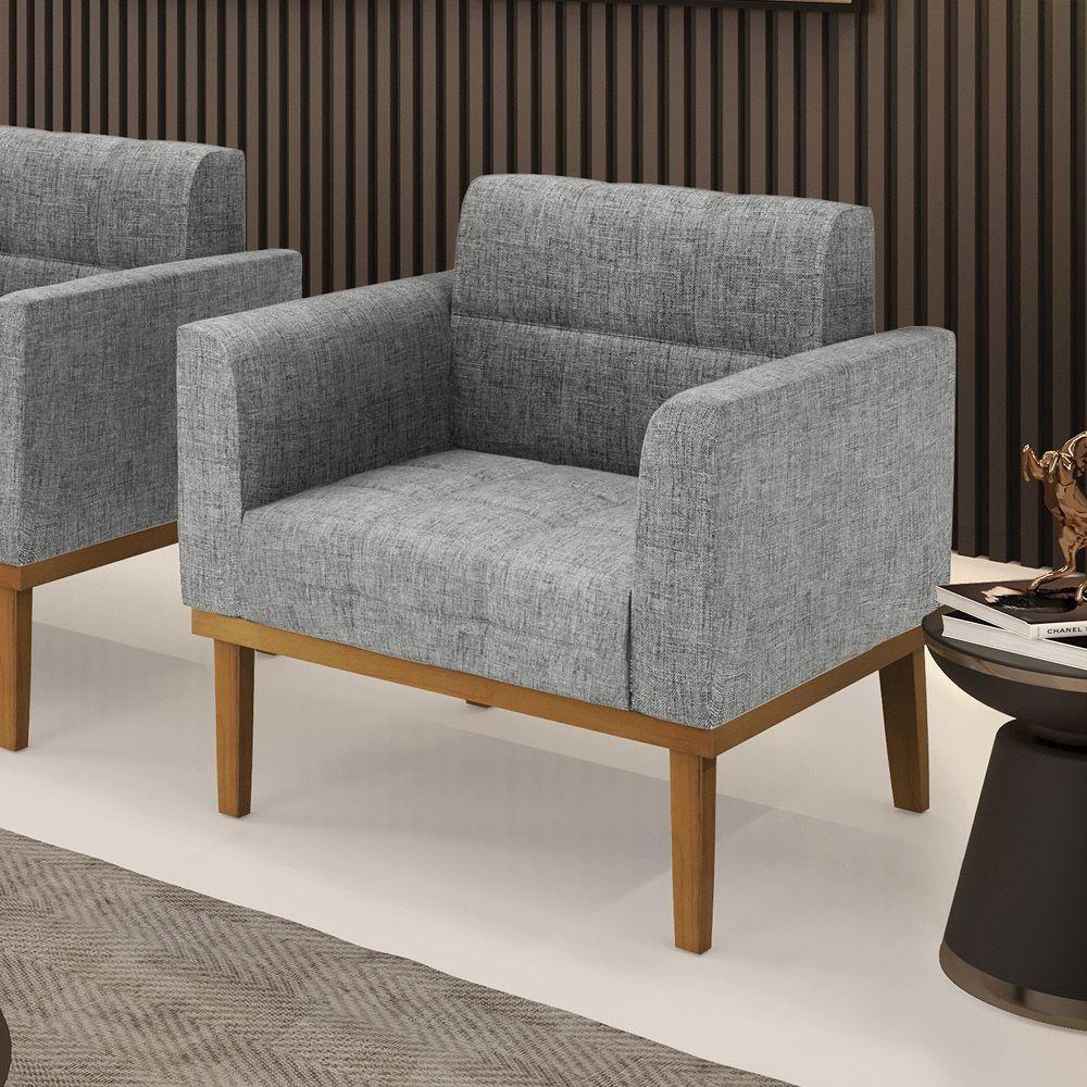 Poltrona Base De Madeira Fixa Castanho Elisa Linho D03 - D'rossi Cor A26 Grafite - 6