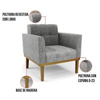 Poltrona Base De Madeira Fixa Castanho Elisa Linho D03 - D'rossi Cor A26 Grafite - 2