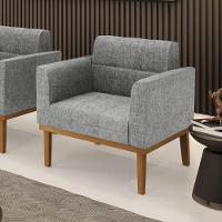 Poltrona Base De Madeira Fixa Castanho Elisa Linho D03 - D'rossi Cor A26 Grafite - 6