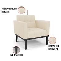 Poltrona Base De Madeira Fixa Preto Kit 2 Elisa Linho D03 - D'rossi Cor A19 Bege - 2