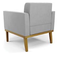 Poltrona Base De Madeira Fixa Castanho Kit 2 Elisa Suede Cinza D03 - D'rossi - 3