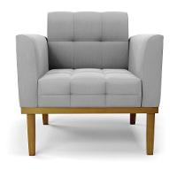 Poltrona Base De Madeira Fixa Castanho Kit 2 Elisa Suede Cinza D03 - D'rossi - 5