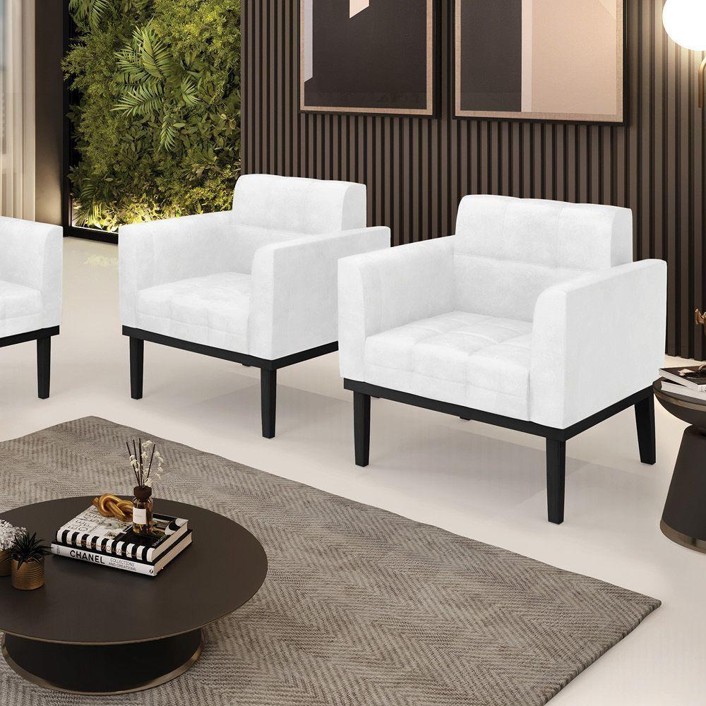 Poltrona Base De Madeira Fixa Preto Kit 2 Elisa Corano Branco D03 - D'rossi - 3