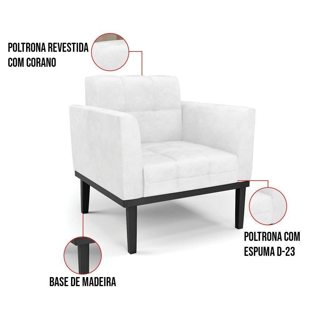 Poltrona Base De Madeira Fixa Preto Kit 2 Elisa Corano Branco D03 - D'rossi - 7