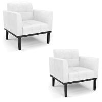 Poltrona Base De Madeira Fixa Preto Kit 2 Elisa Corano Branco D03 - D'rossi - 6