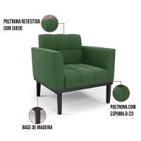 Poltrona Base De Madeira Fixa Preto Elisa Suede D03 - D'rossi Cor Verde - 2