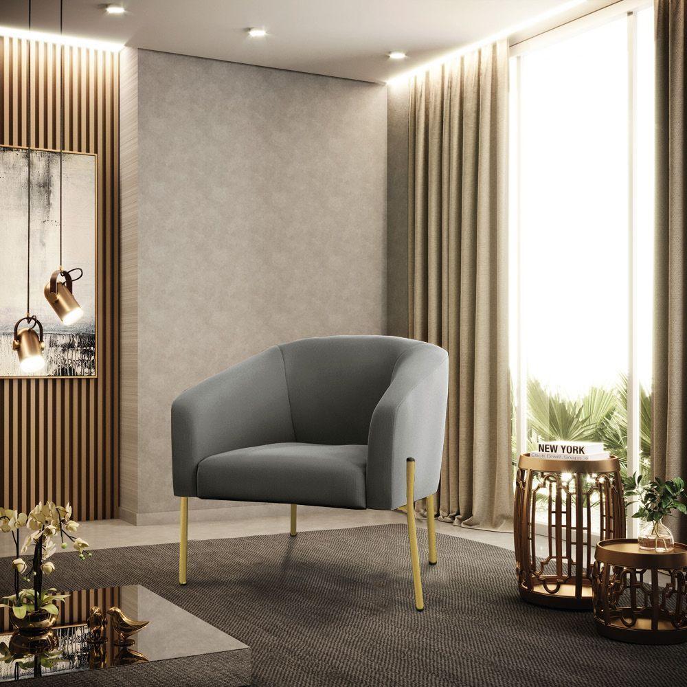 Poltrona Pé De Ferro Dourado Sala De Estar Stella Suede D03 - D'rossi Cor Grafite - 6