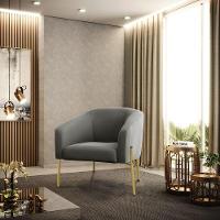 Poltrona Pé De Ferro Dourado Sala De Estar Stella Suede D03 - D'rossi Cor Grafite - 6