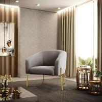 Poltrona Pé De Ferro Dourado Kit 2 Stella Veludo D03 - D'rossi Cor Cinza - 1