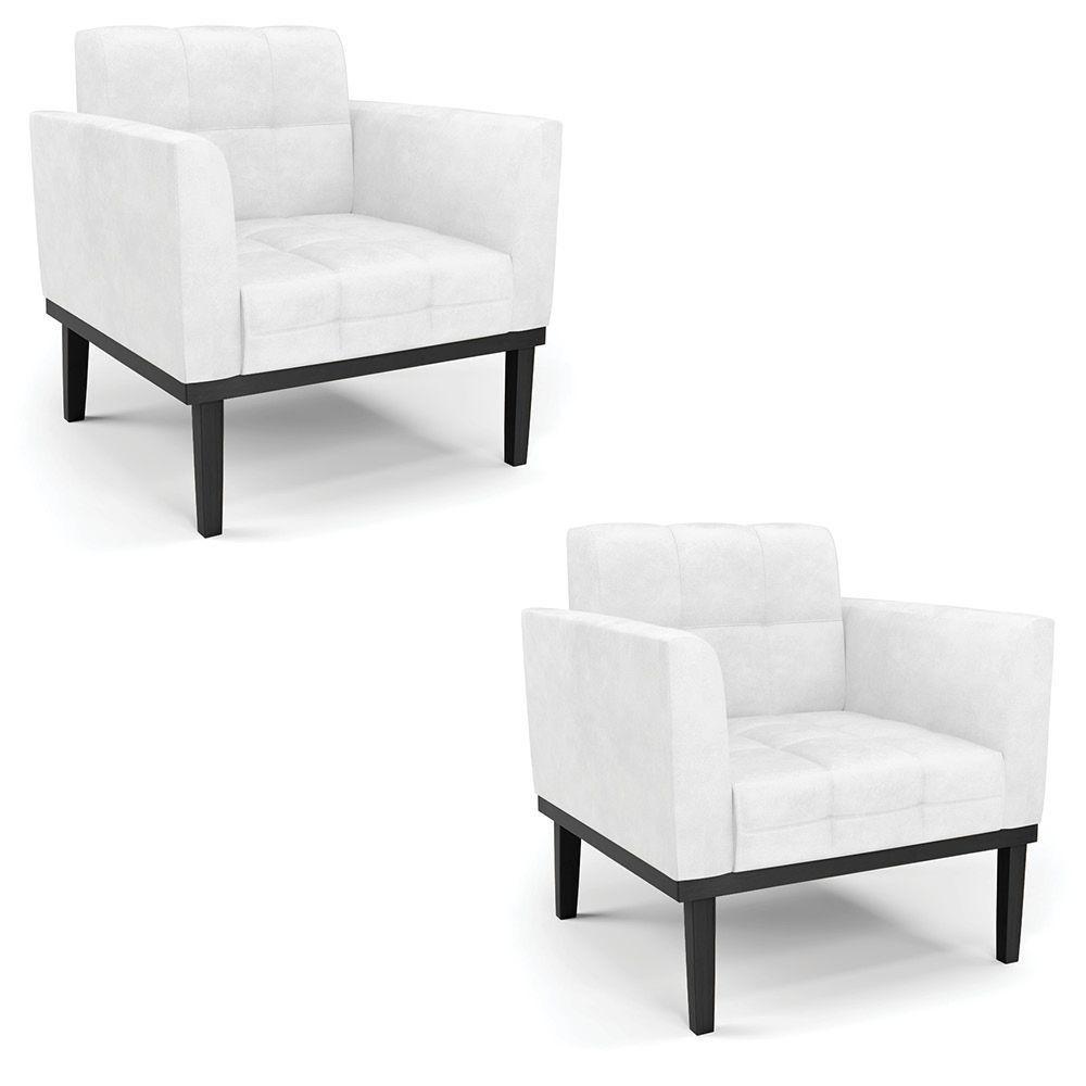 Poltrona Base De Madeira Fixa Preto Kit 2 Elisa Corano D03 - D'rossi Cor Branco - 1