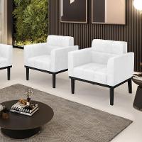 Poltrona Base De Madeira Fixa Preto Kit 2 Elisa Corano D03 - D'rossi Cor Branco - 6