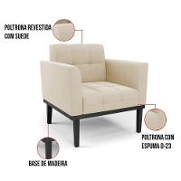 Poltrona Base De Madeira Fixa Preto Kit 2 Elisa Suede D03 - D'rossi Cor Bege - 2