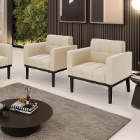 Poltrona Base De Madeira Fixa Preto Kit 2 Elisa Suede D03 - D'rossi Cor Bege - 6