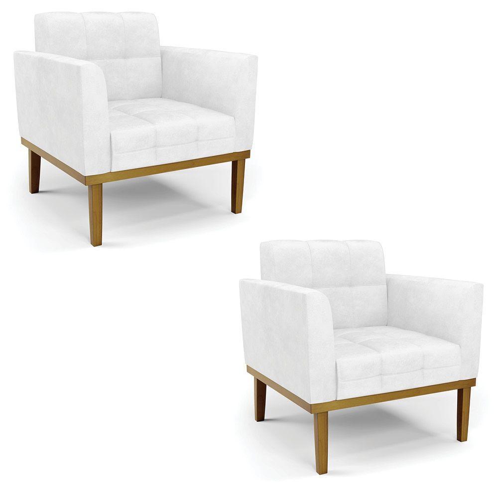 Poltrona Base De Madeira Fixa Castanho Kit 2 Elisa Corano D03 - D'rossi Cor Branco - 1