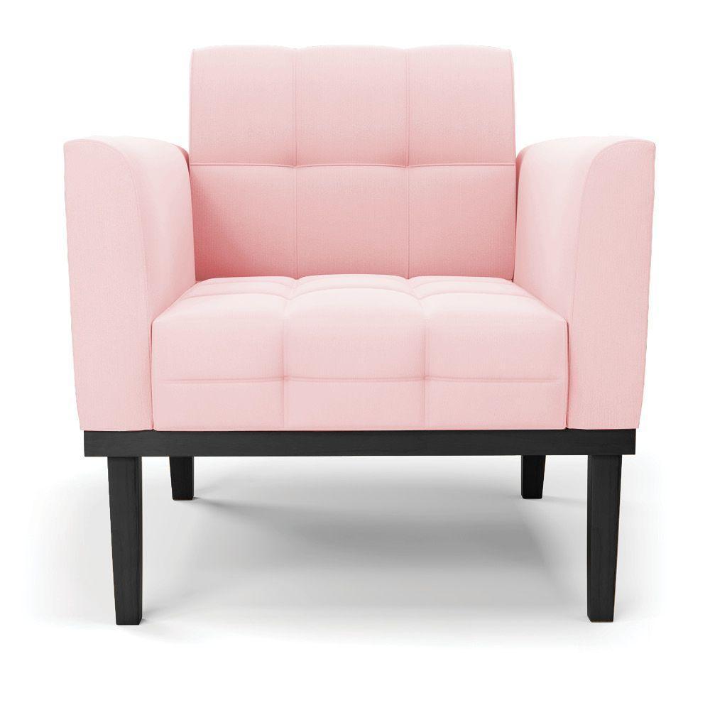Poltrona Base De Madeira Fixa Preto Elisa Suede D03 - D'rossi Cor Rosa Bebê - 5