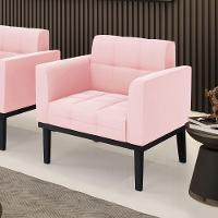 Poltrona Base De Madeira Fixa Preto Elisa Suede D03 - D'rossi Cor Rosa Bebê - 6