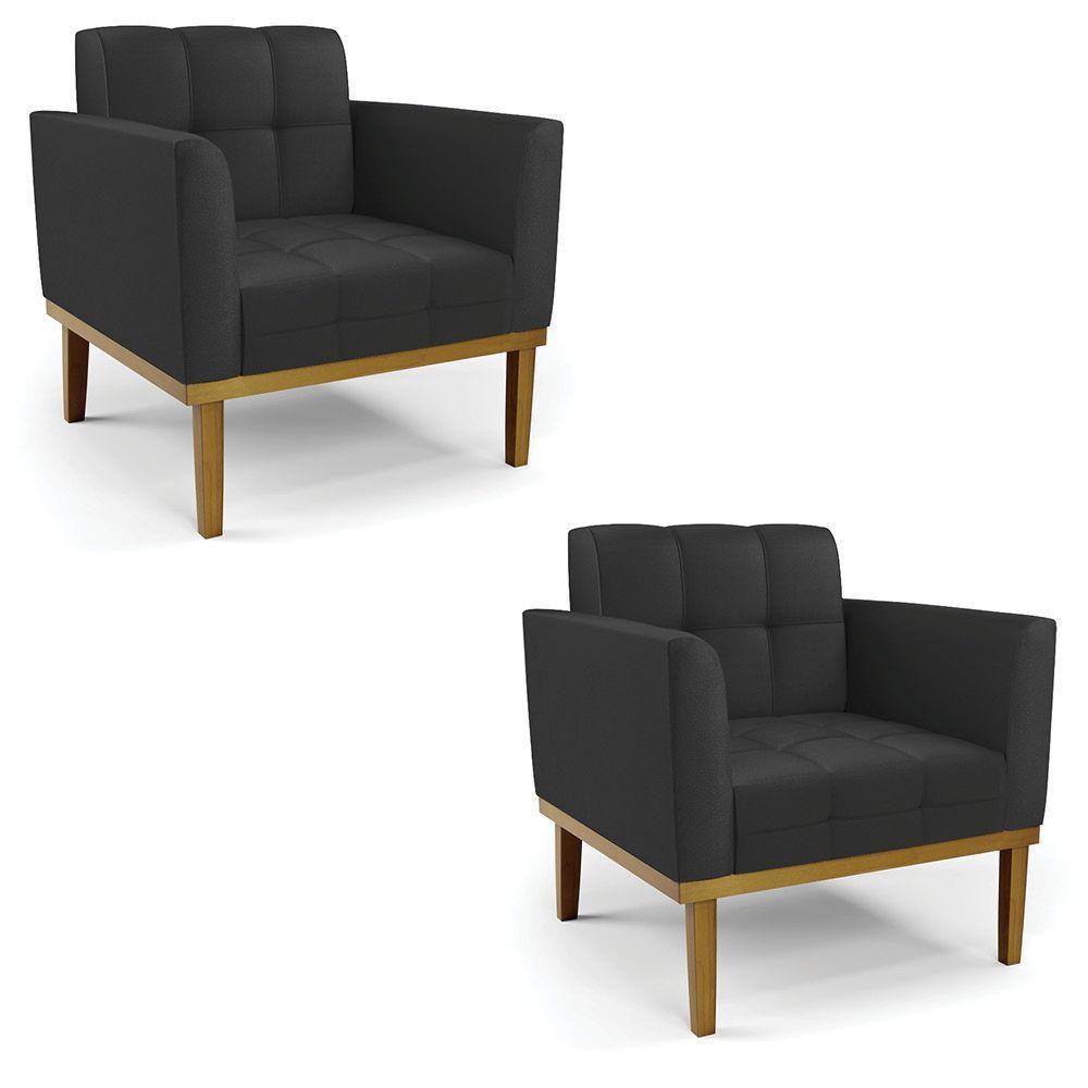 Poltrona Base De Madeira Fixa Castanho Kit 2 Elisa Corino D03 - D'rossi Cor Preto - 1